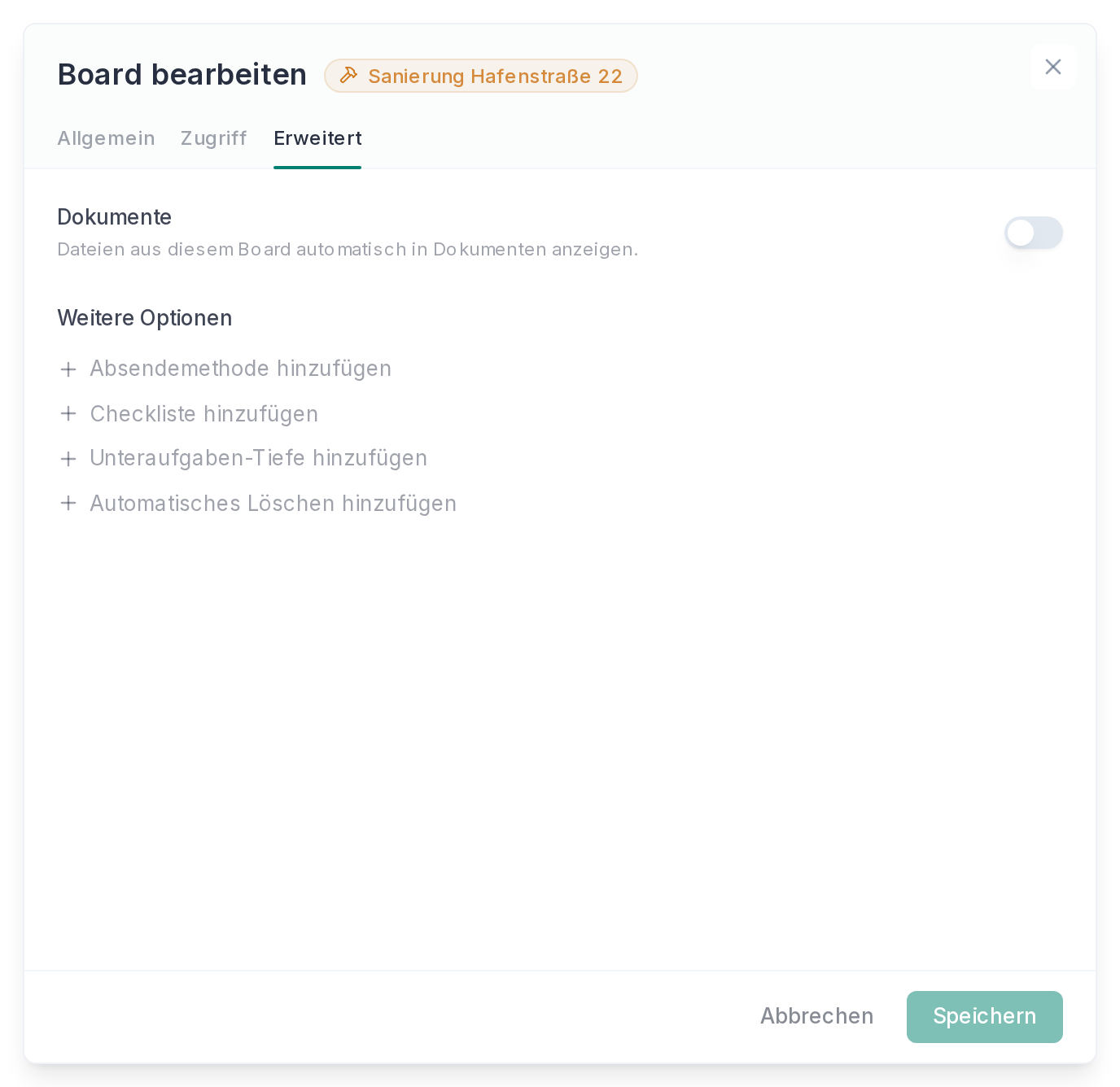 Erweiterte Einstellungen eines Boards