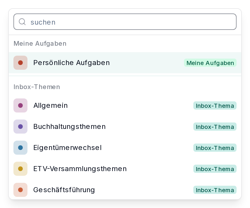 Inbox-Themen und Boards im Feld Board