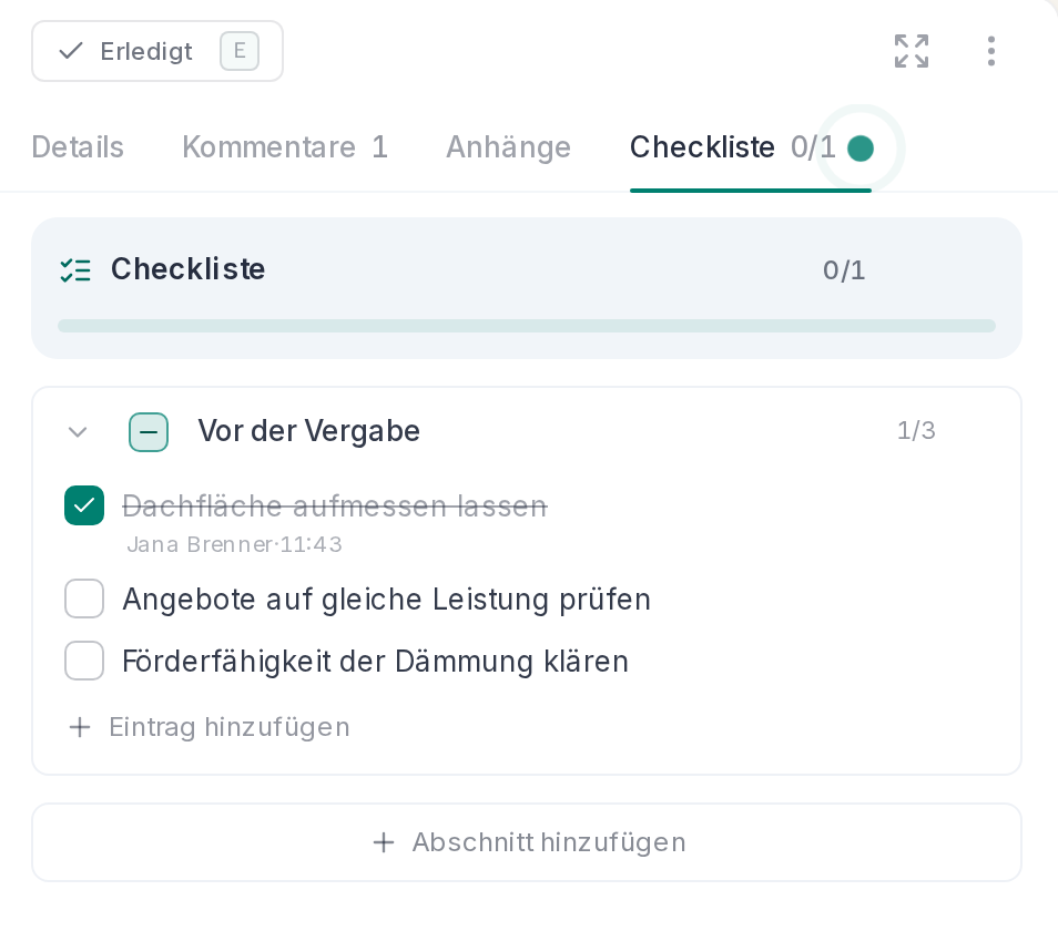 Checkliste einer Aufgabe