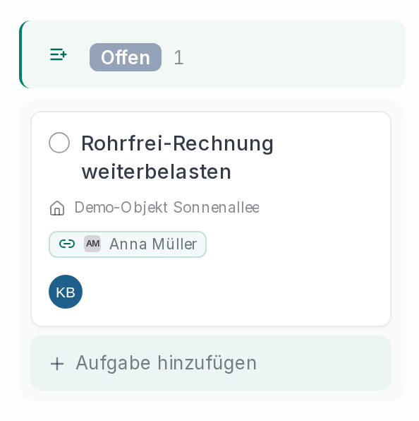 Die Karte im Board der Buchhaltung