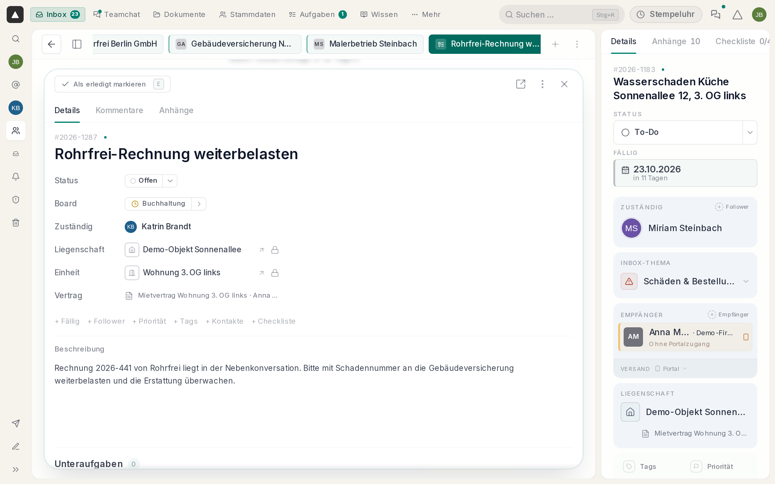 Eine verknüpfte Aufgabe in der Konversation