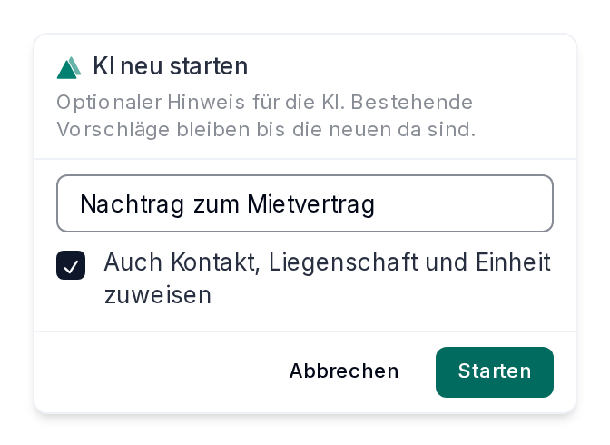 KI neu starten mit Hinweis