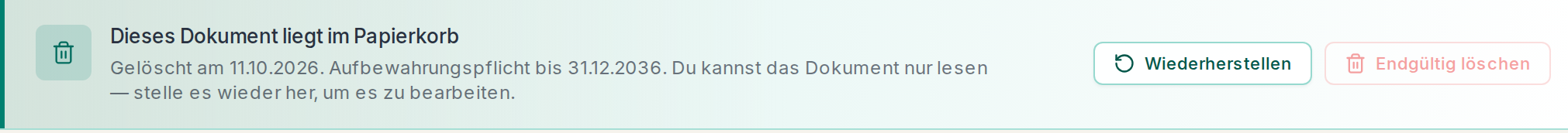 Ein gesperrtes Dokument im Papierkorb
