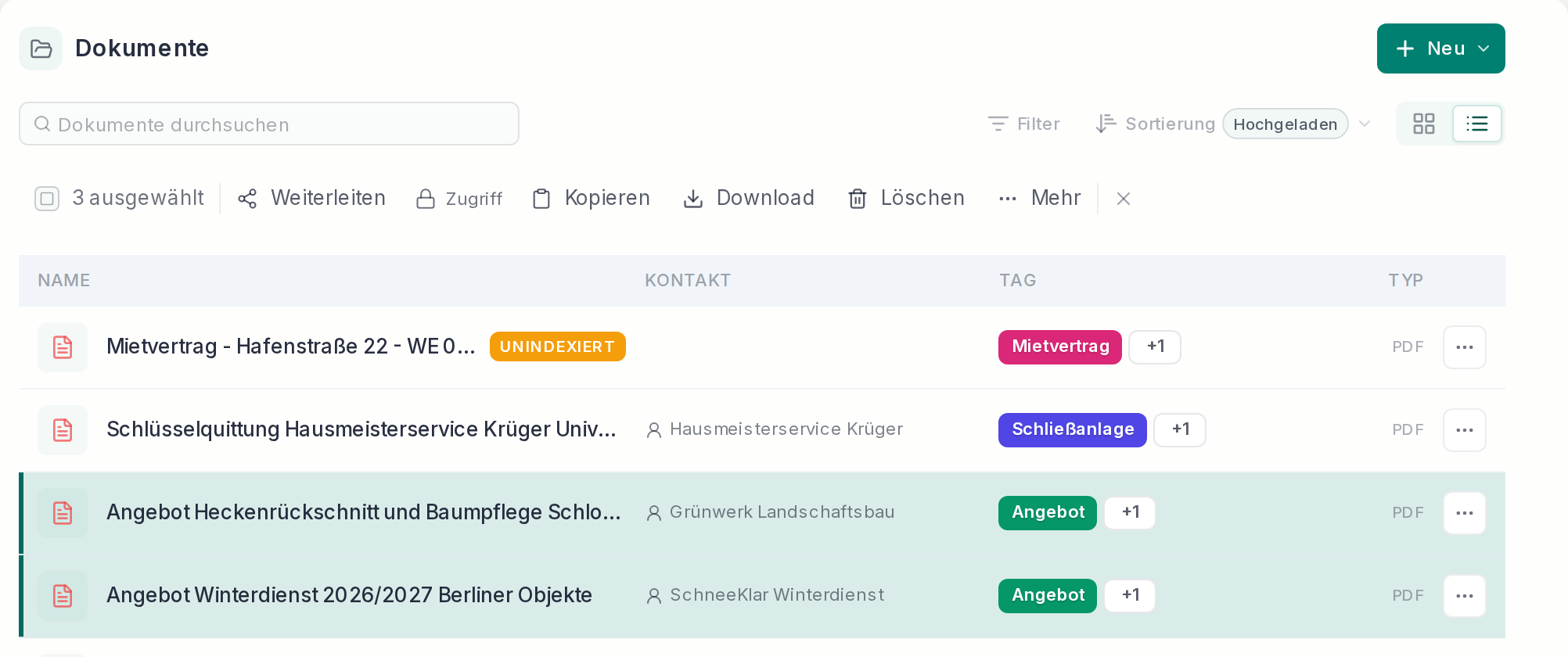 Drei ausgewählte Dokumente