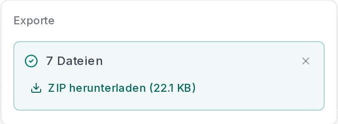 Eine fertige ZIP-Datei unter „Exporte“