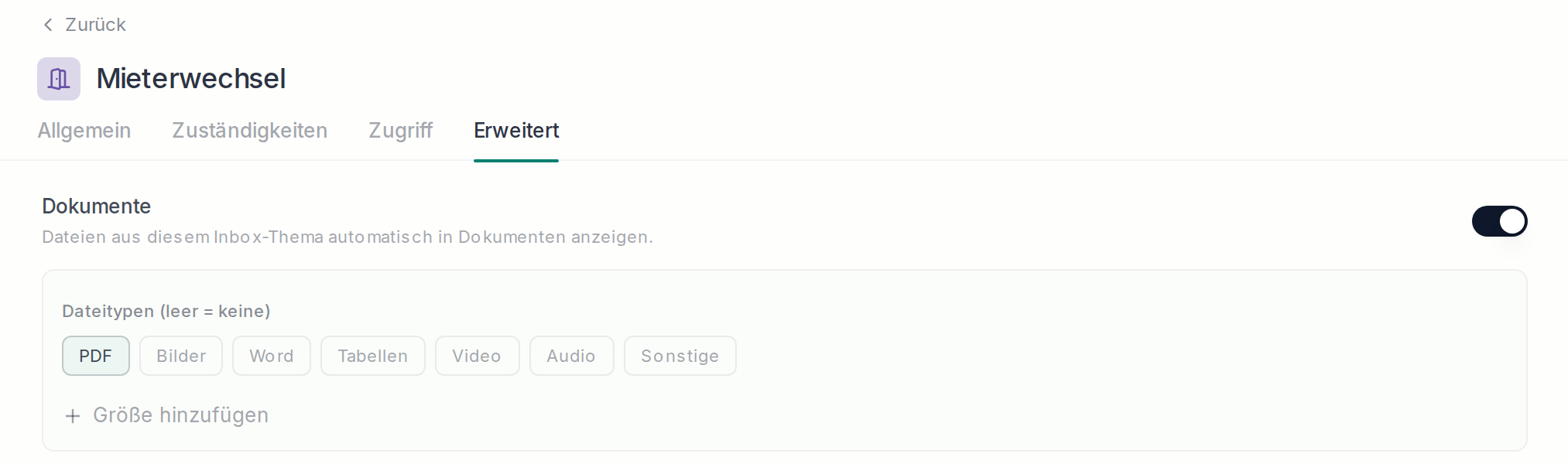 Dokumente-Einstellung eines Inbox-Themas