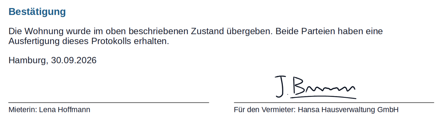 Die Unterschrift über der Linie