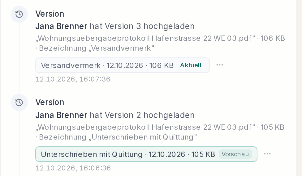Versionen in der Aktivität