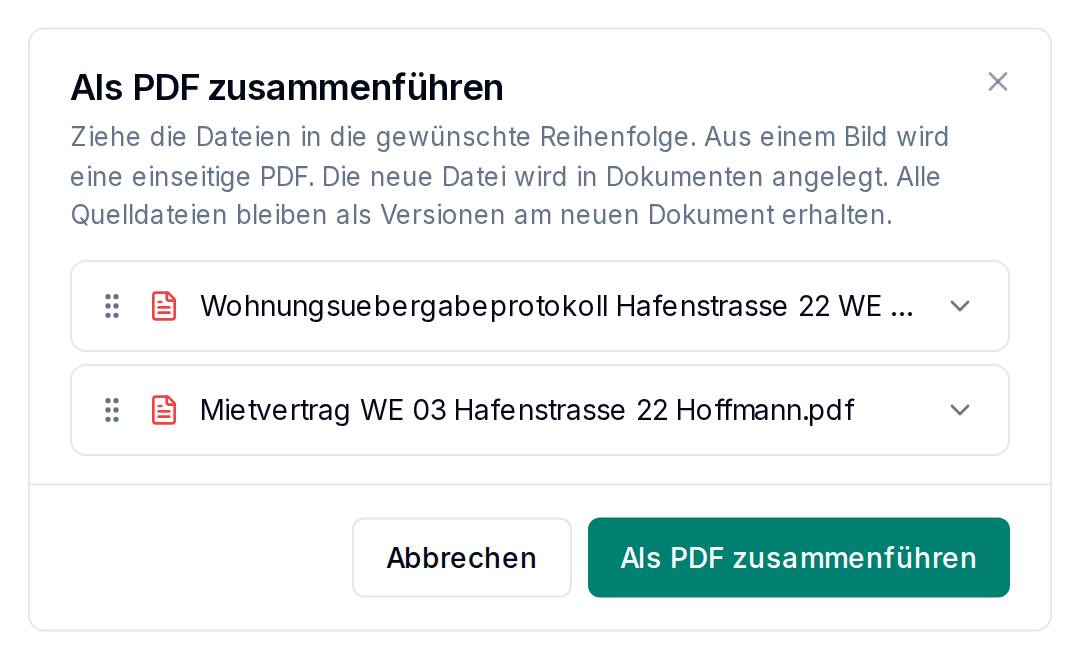 Der Dialog „Als PDF zusammenführen“