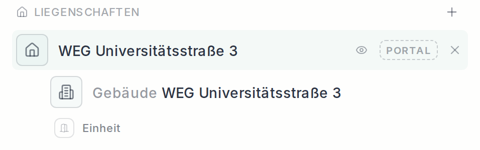 Das Feld „Portal“ an einer Liegenschaft