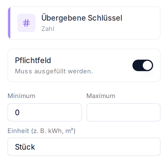 Die Einstellungen eines Zahlenfelds