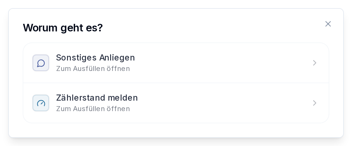 Die Auswahl der Formulare im Kundenportal