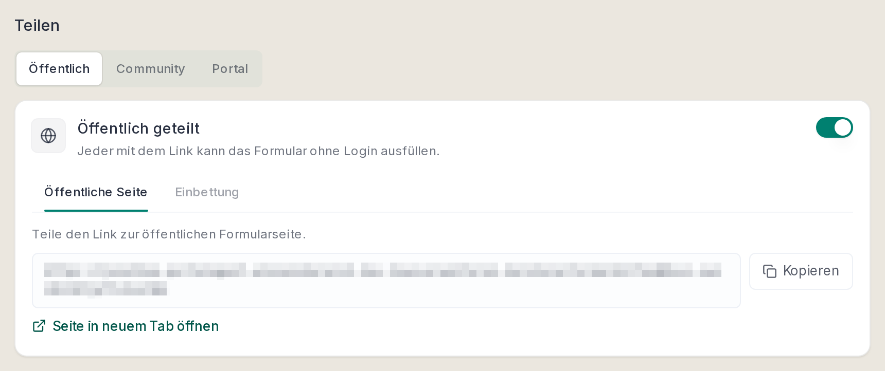 Ein öffentlich geteiltes Formular