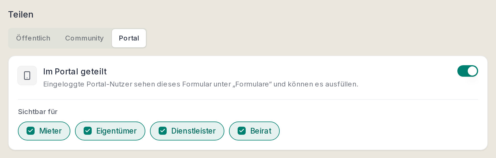 Ein Formular im Kundenportal teilen