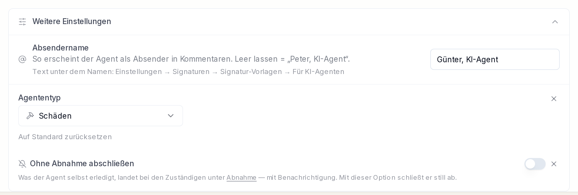Weitere Einstellungen eines Agenten