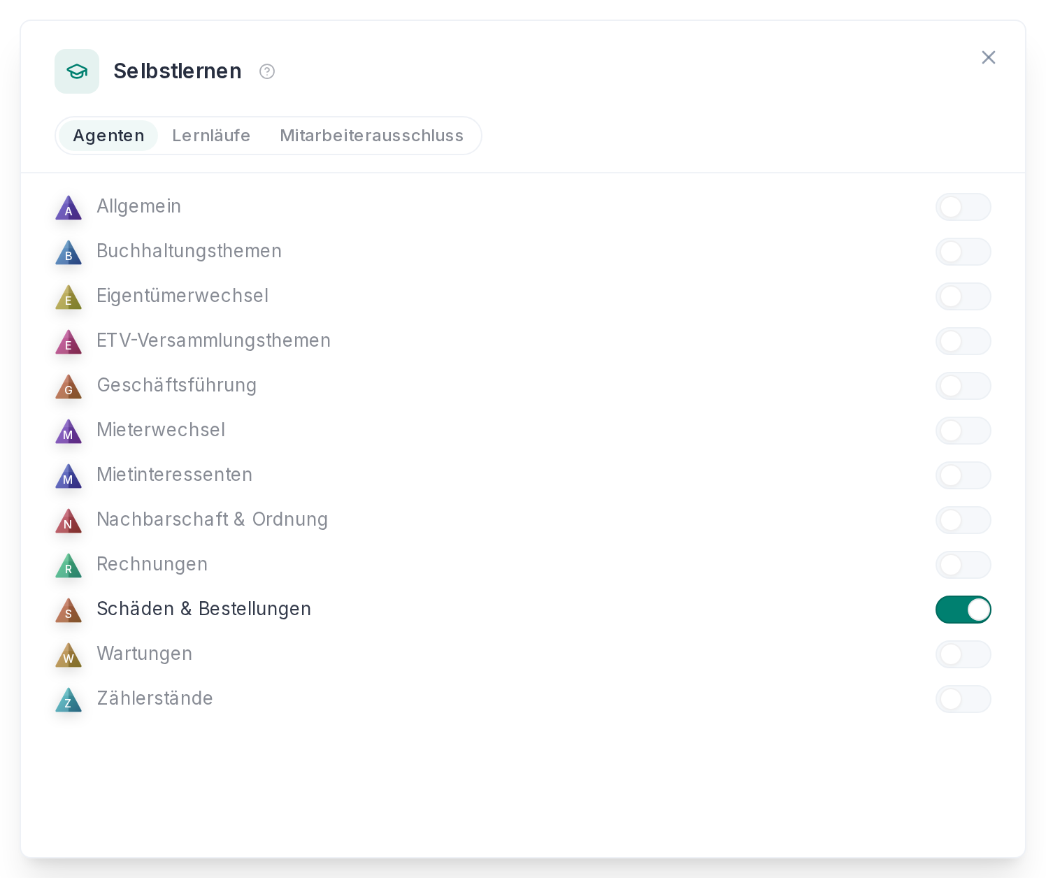 Selbstlernen je Agent einschalten