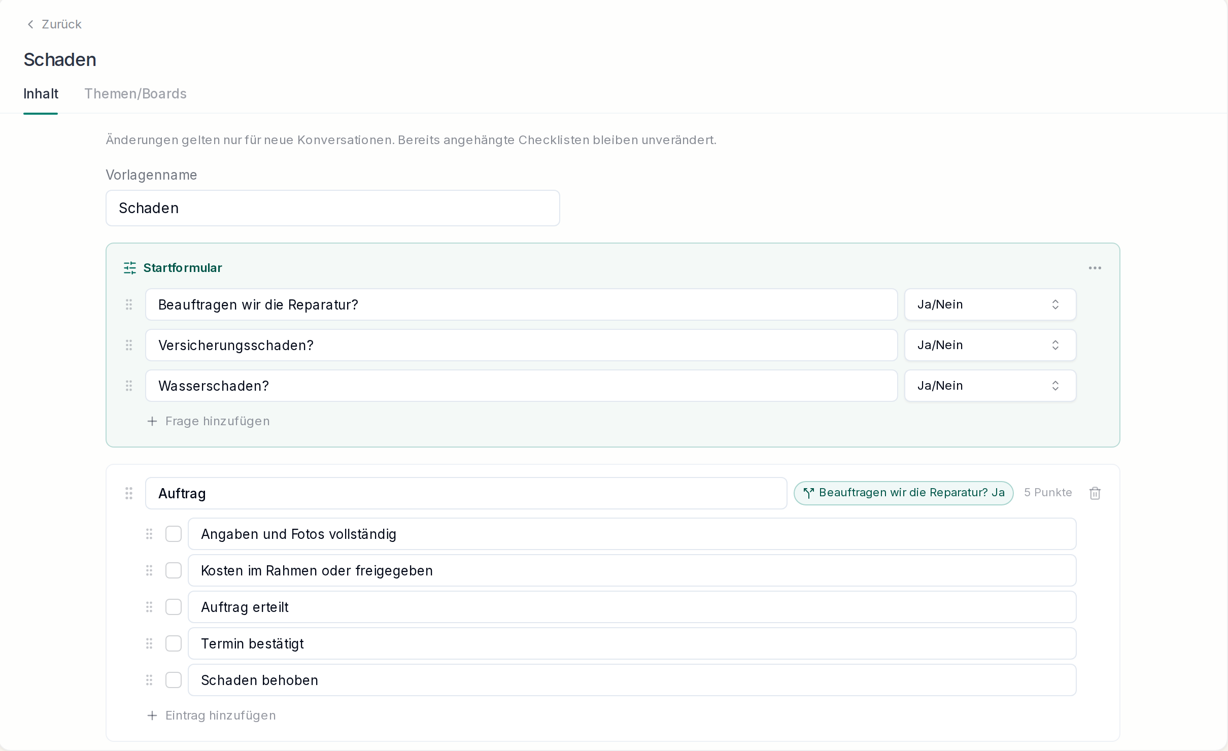 Eine Checkliste mit Startformular