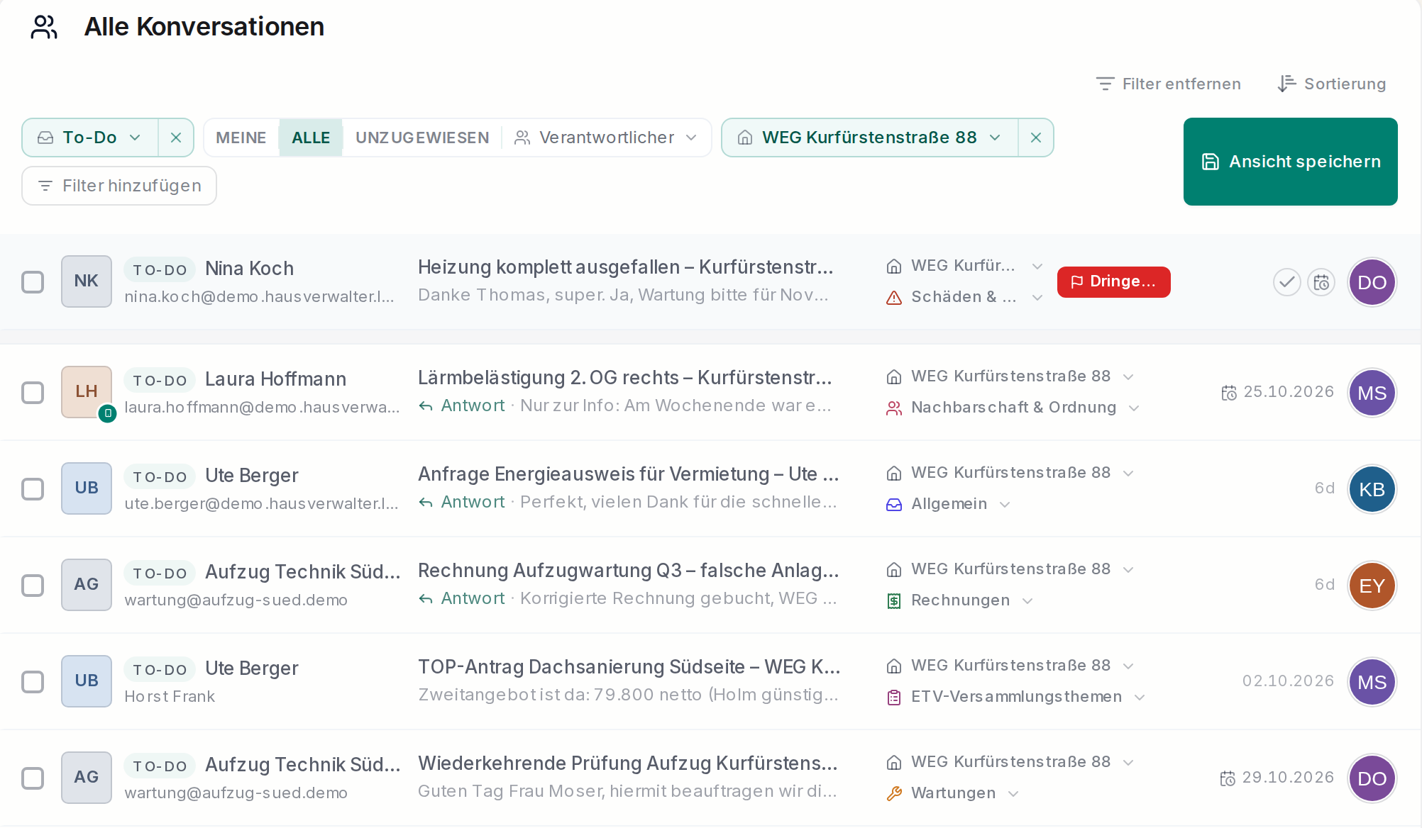 Alle Konversationen einer Liegenschaft