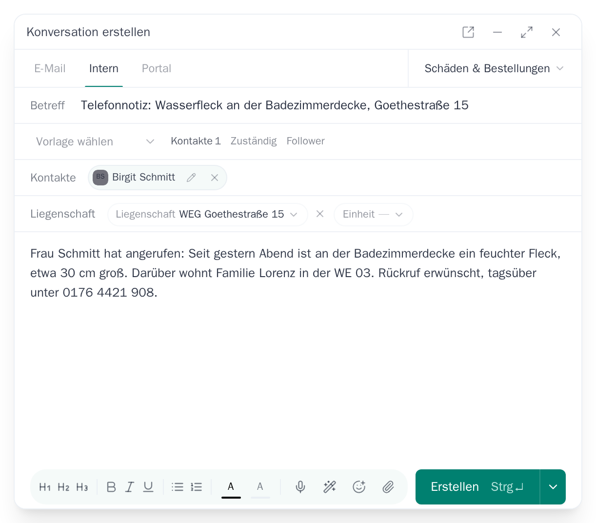Eine Telefonnotiz als Konversation