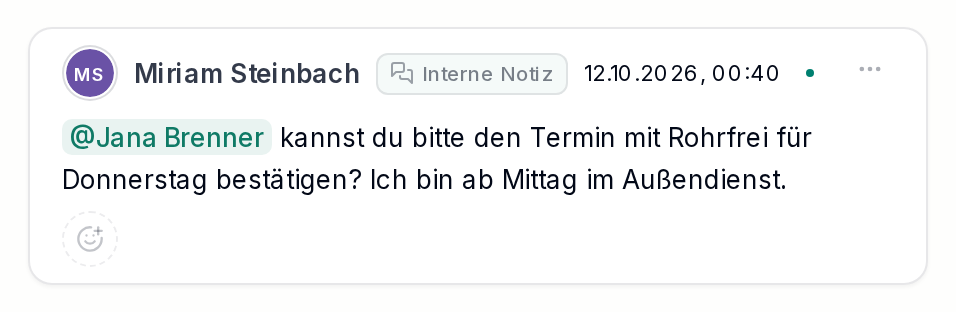 Eine interne Notiz mit Erwähnung