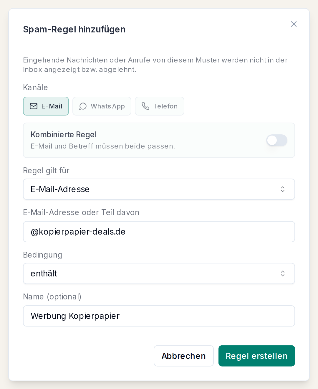 Eine Spam-Regel anlegen