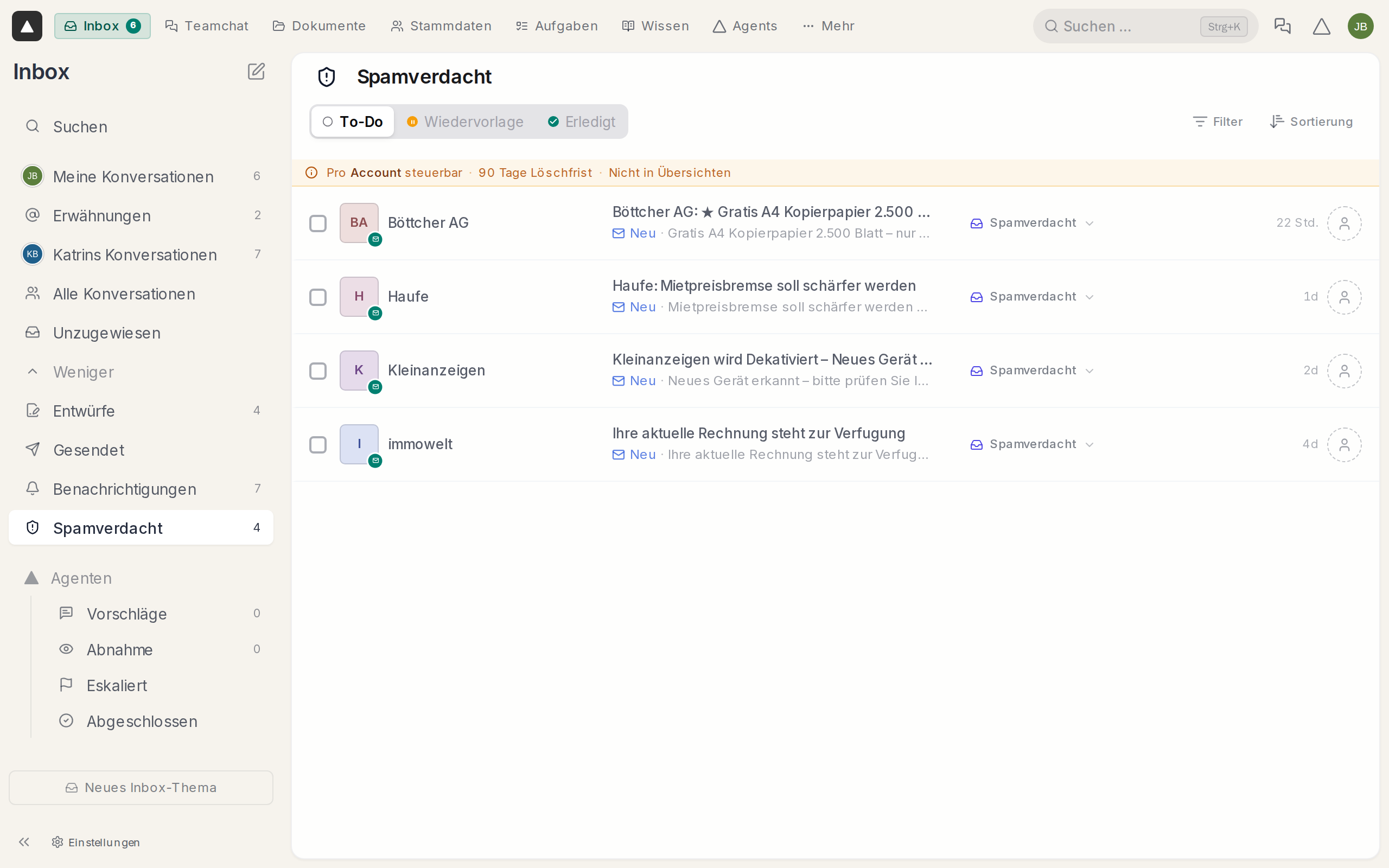 Der Ordner „Spamverdacht“