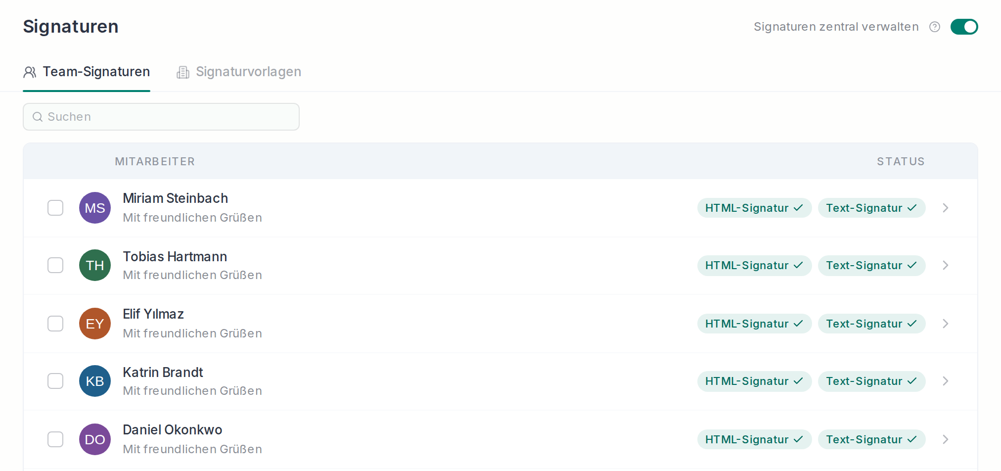 Team-Signaturen für alle Mitarbeiter
