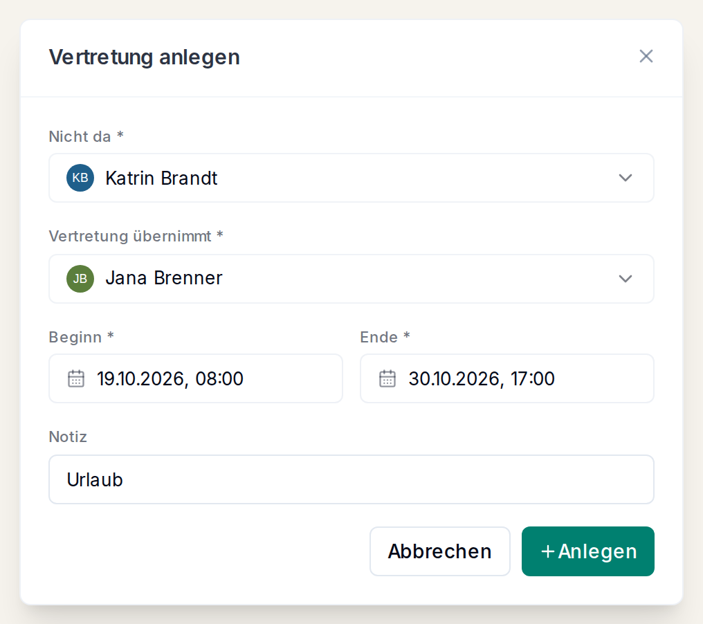 Eine Vertretung anlegen