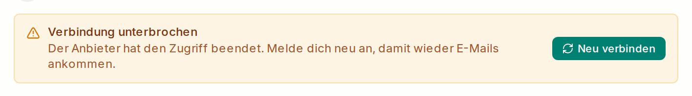 Hinweis bei unterbrochener Verbindung