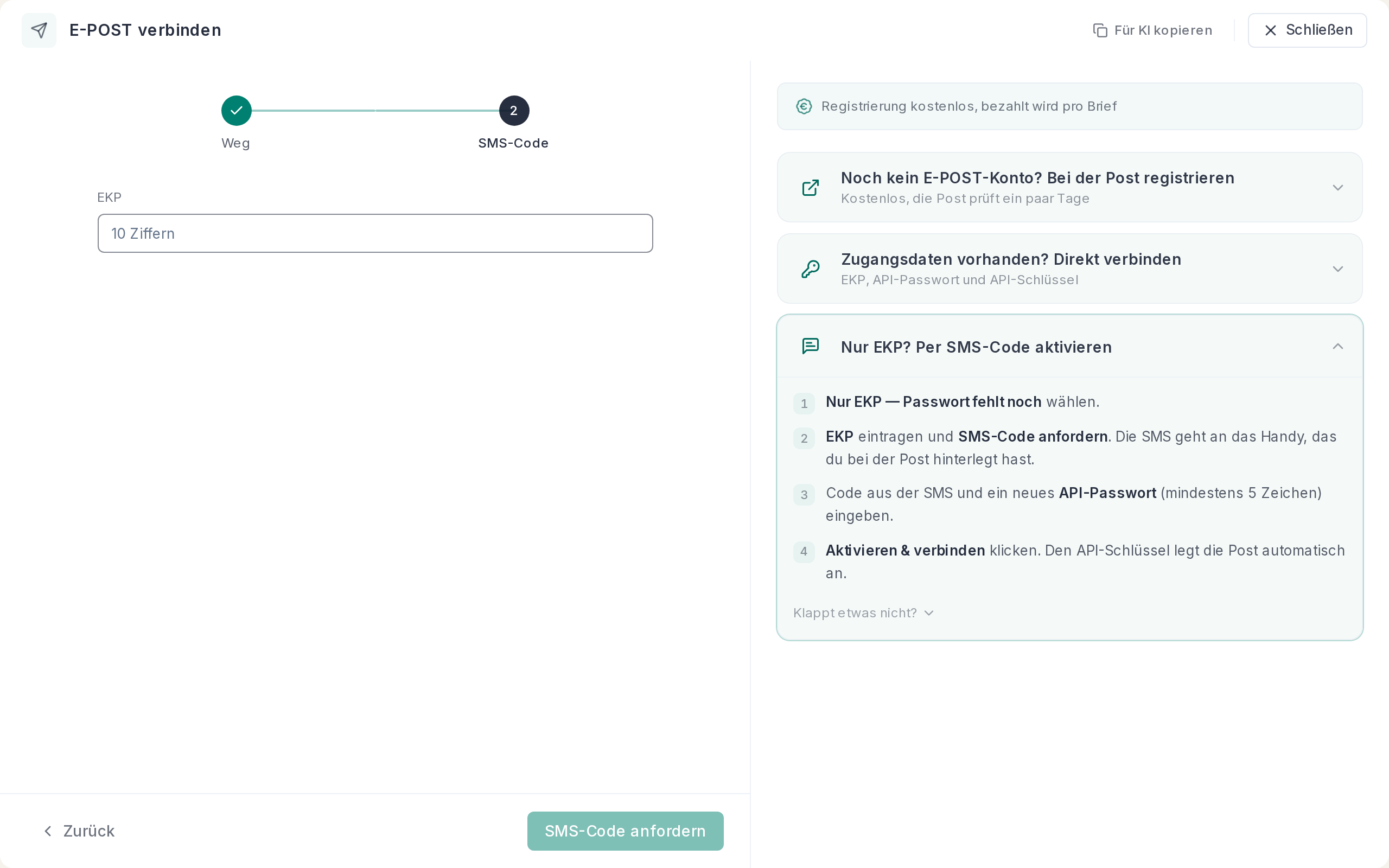 Mit SMS-Code aktivieren
