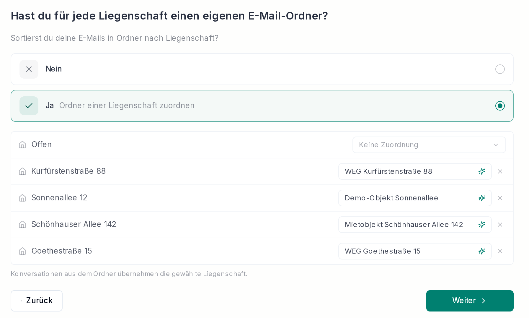 Ordner einer Liegenschaft zuordnen