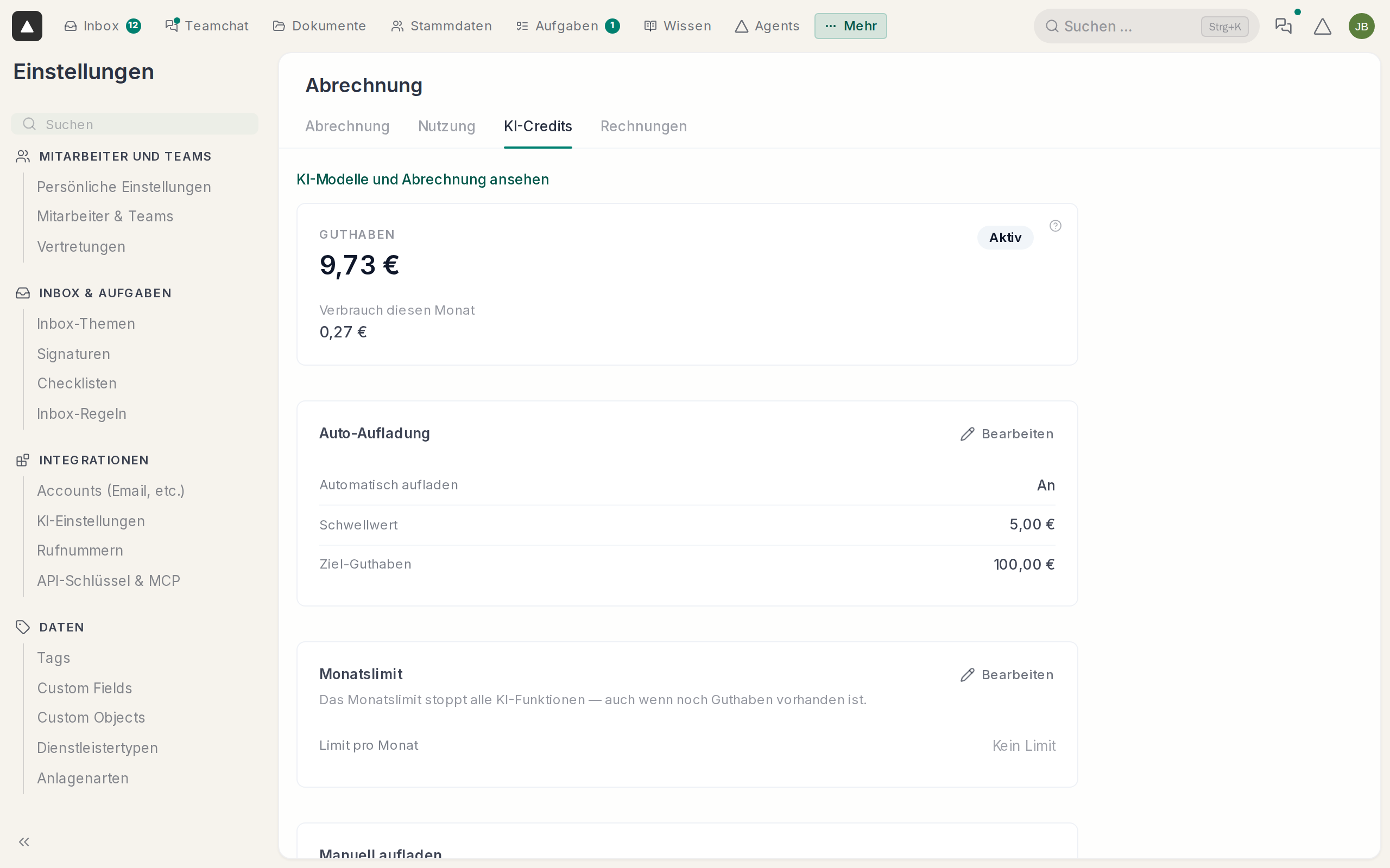 Guthaben und Auto-Aufladung