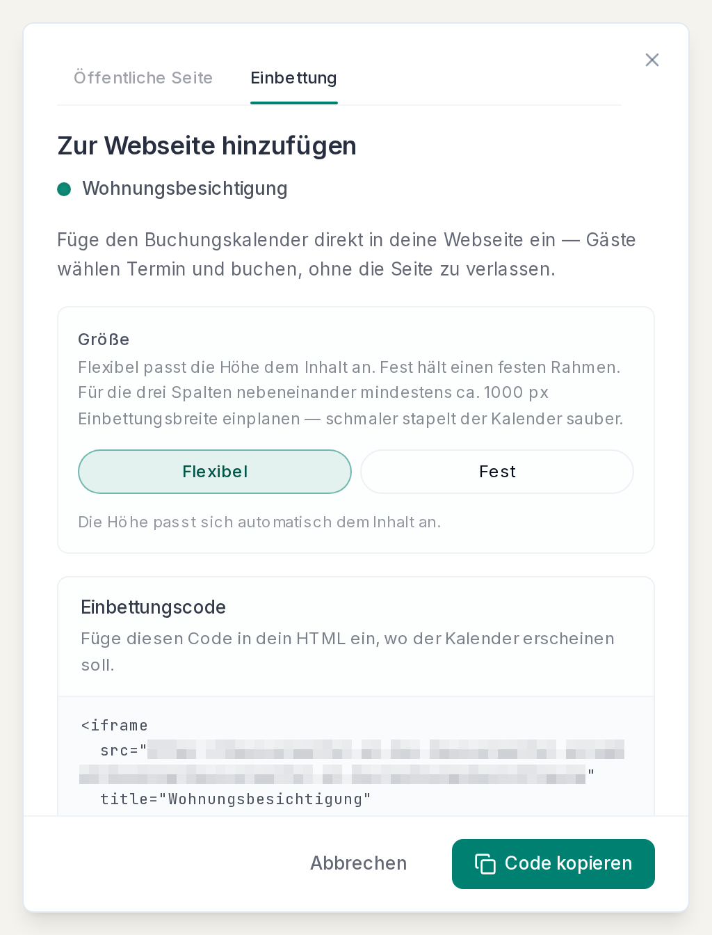 Der Code zum Einbetten