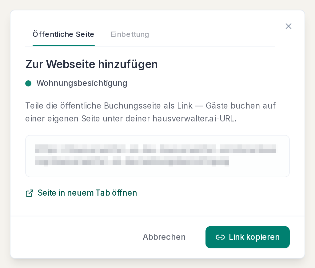 Der Link zur Buchungsseite