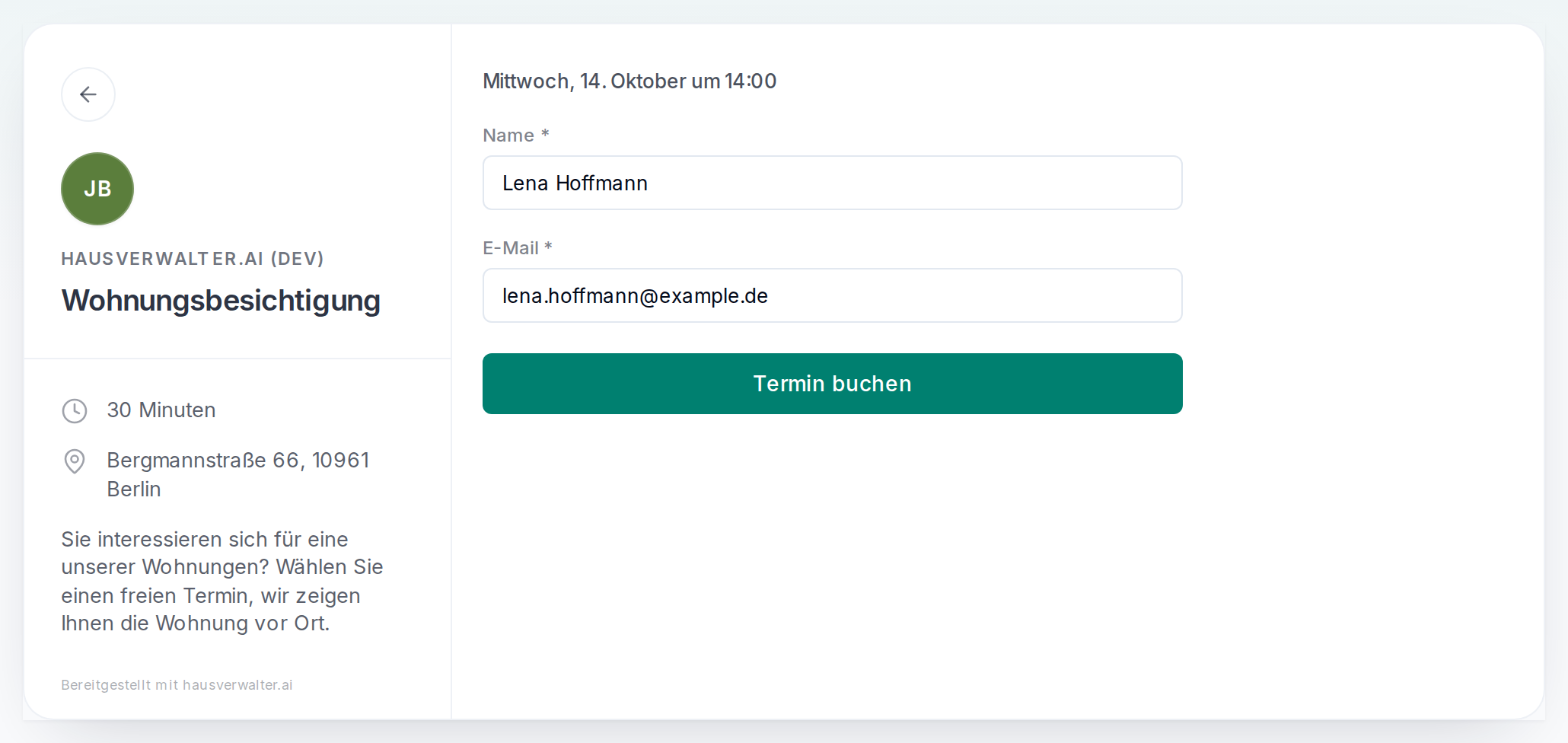 Das Formular vor dem Buchen