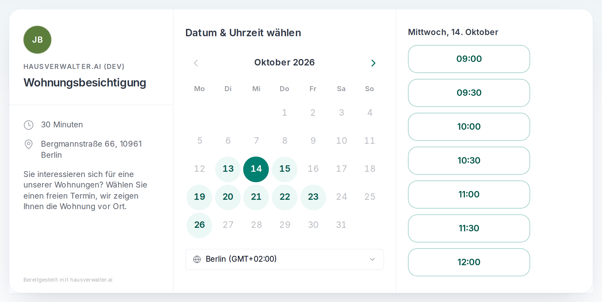Tag und Uhrzeit auf der Buchungsseite