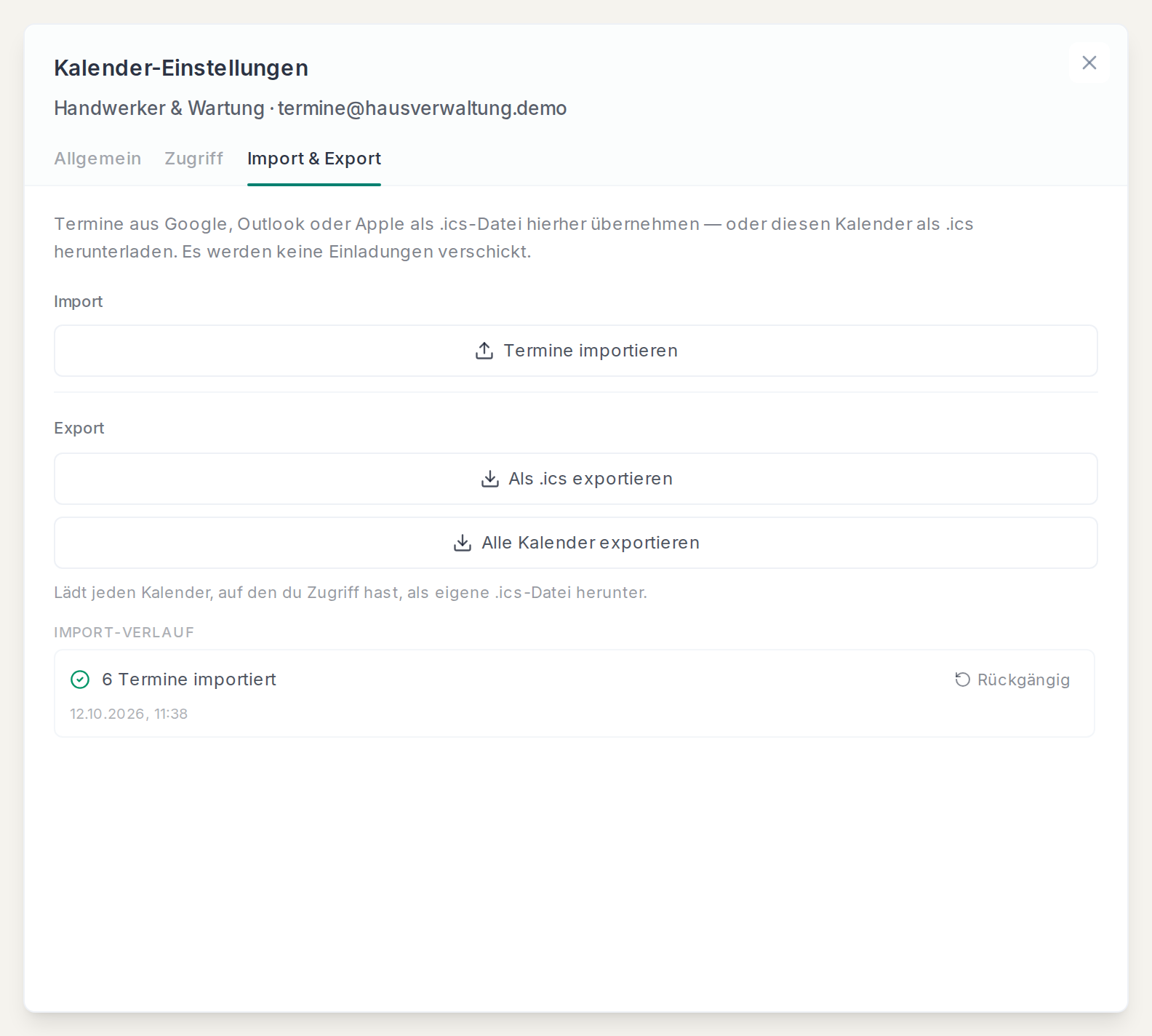 Import und Export eines eigenen Kalenders