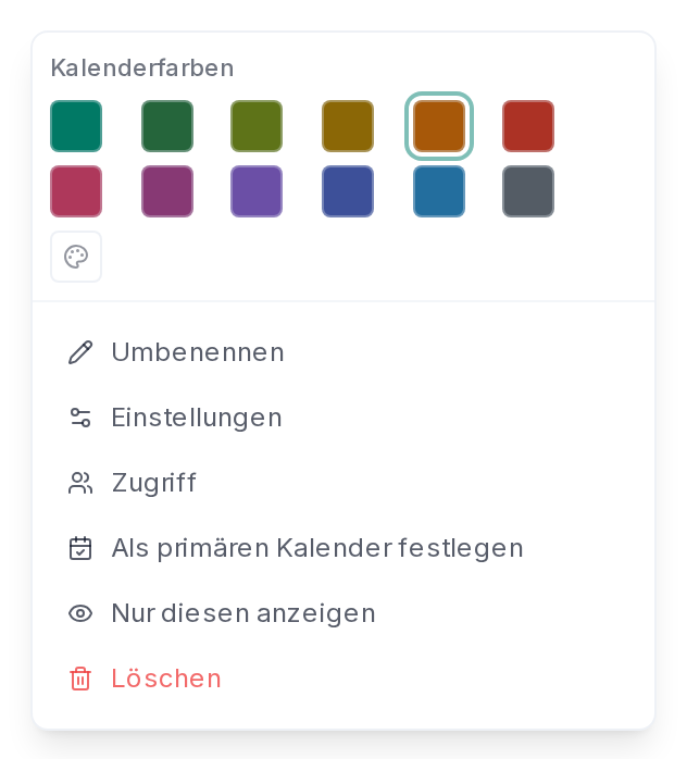 Das Menü eines eigenen Kalenders