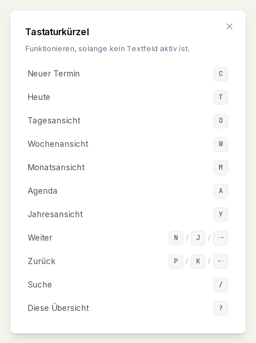 Die Übersicht der Tastaturkürzel