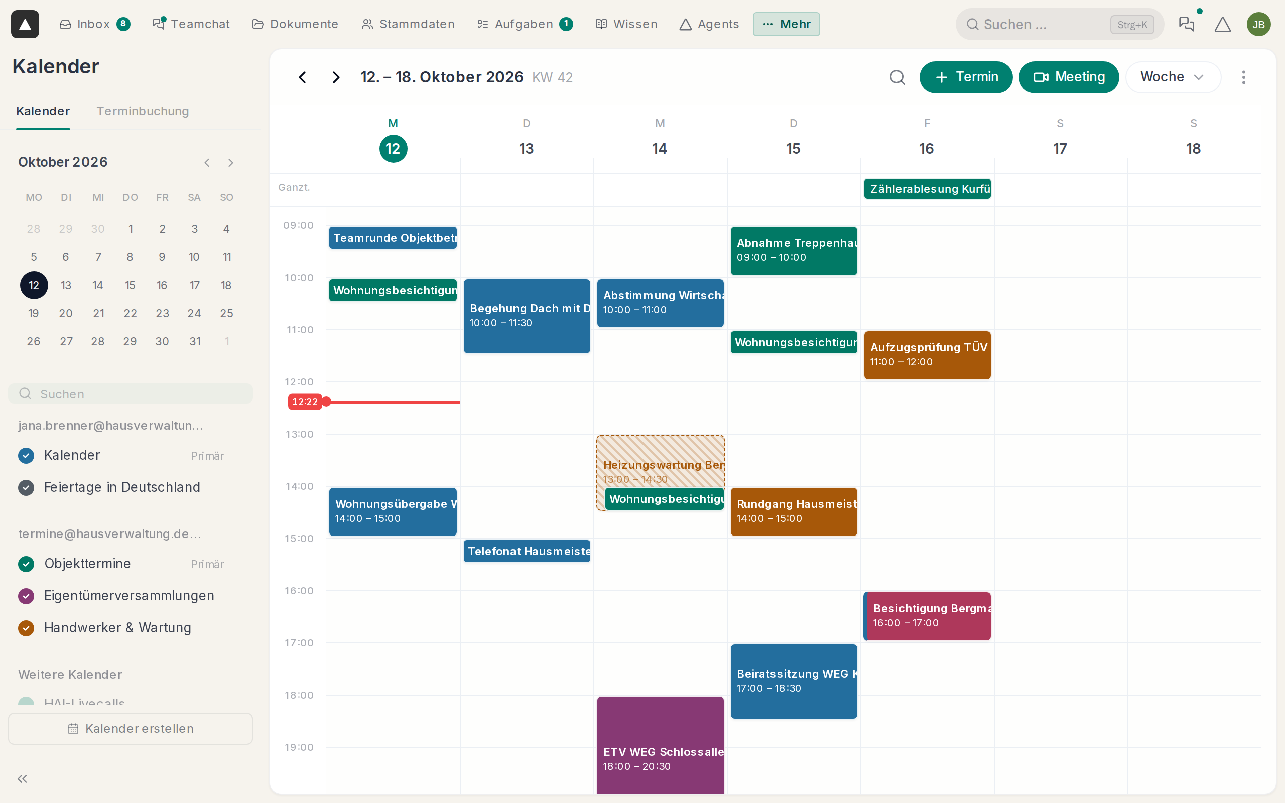 Der Kalender in der Wochenansicht