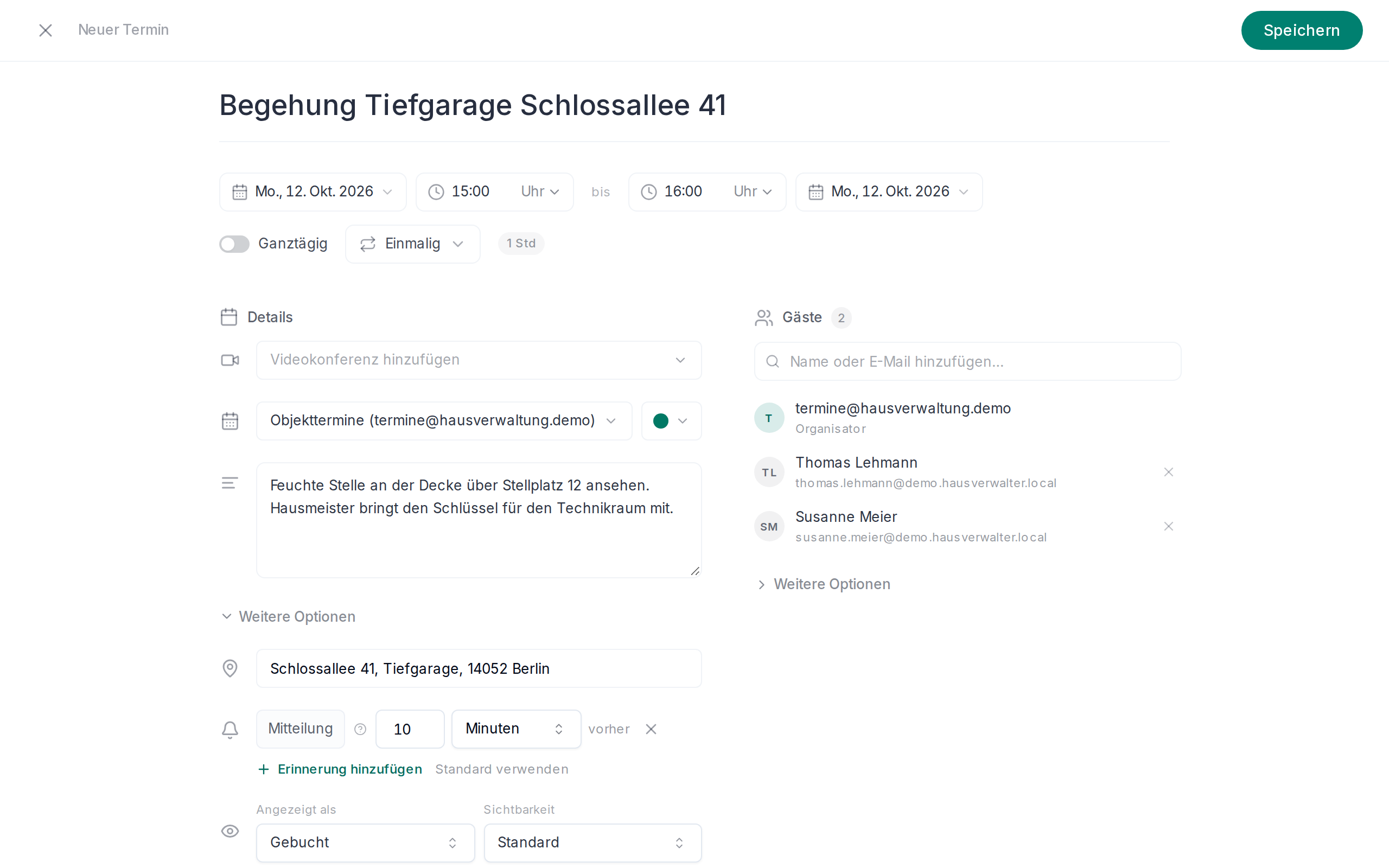 Ein neuer Termin mit Gästen und Ort
