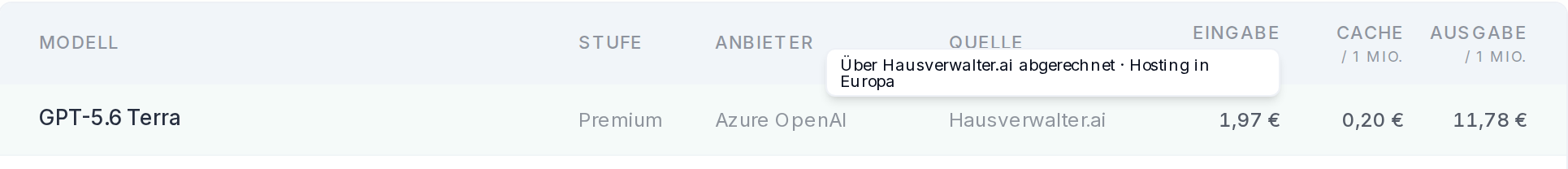 Hosting in Europa bei den Modellen von hausverwalter.ai