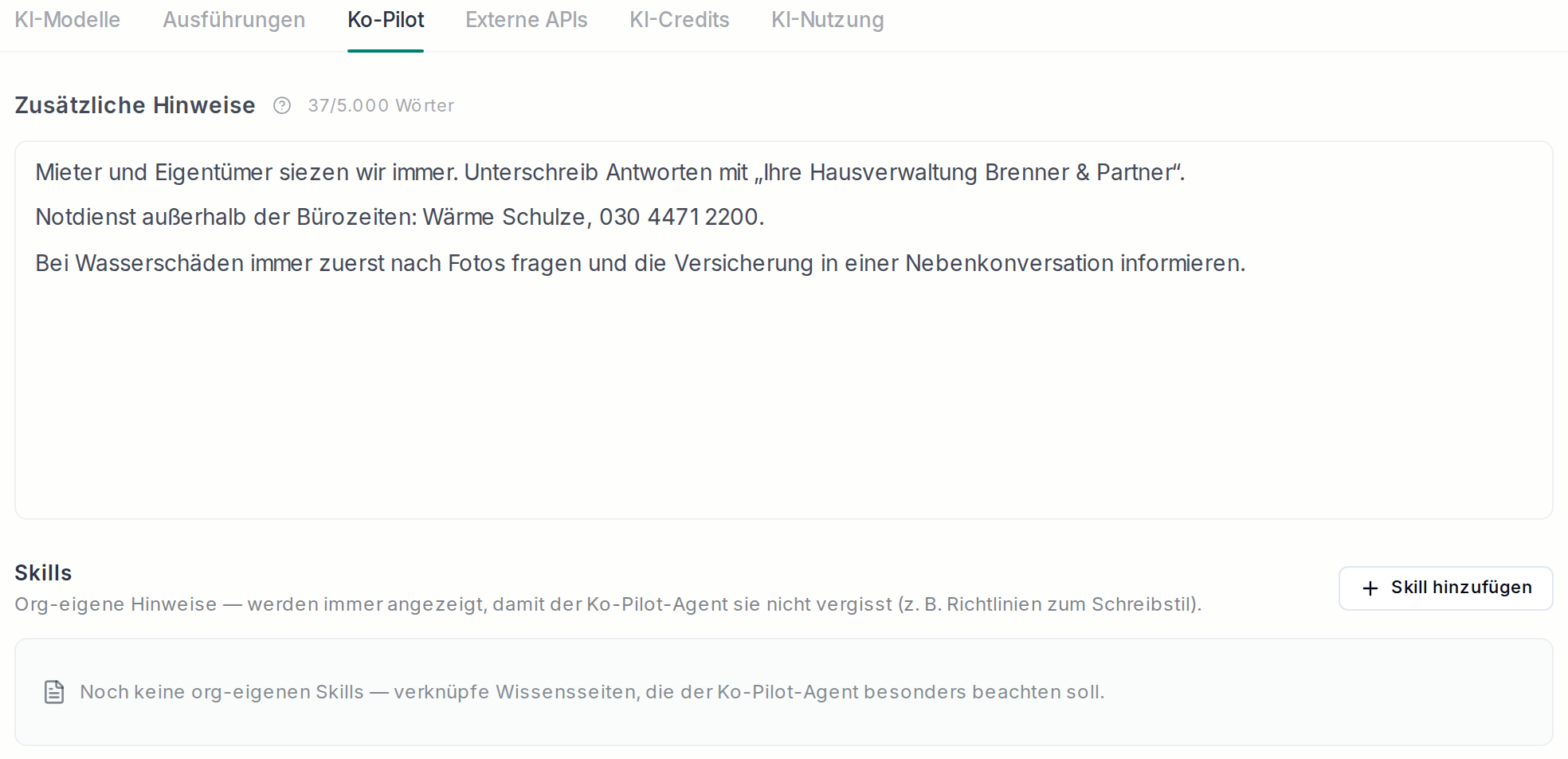 Zusätzliche Hinweise für den Ko-Pilot