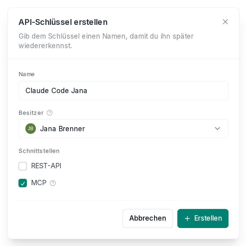 Einen Schlüssel für MCP erstellen