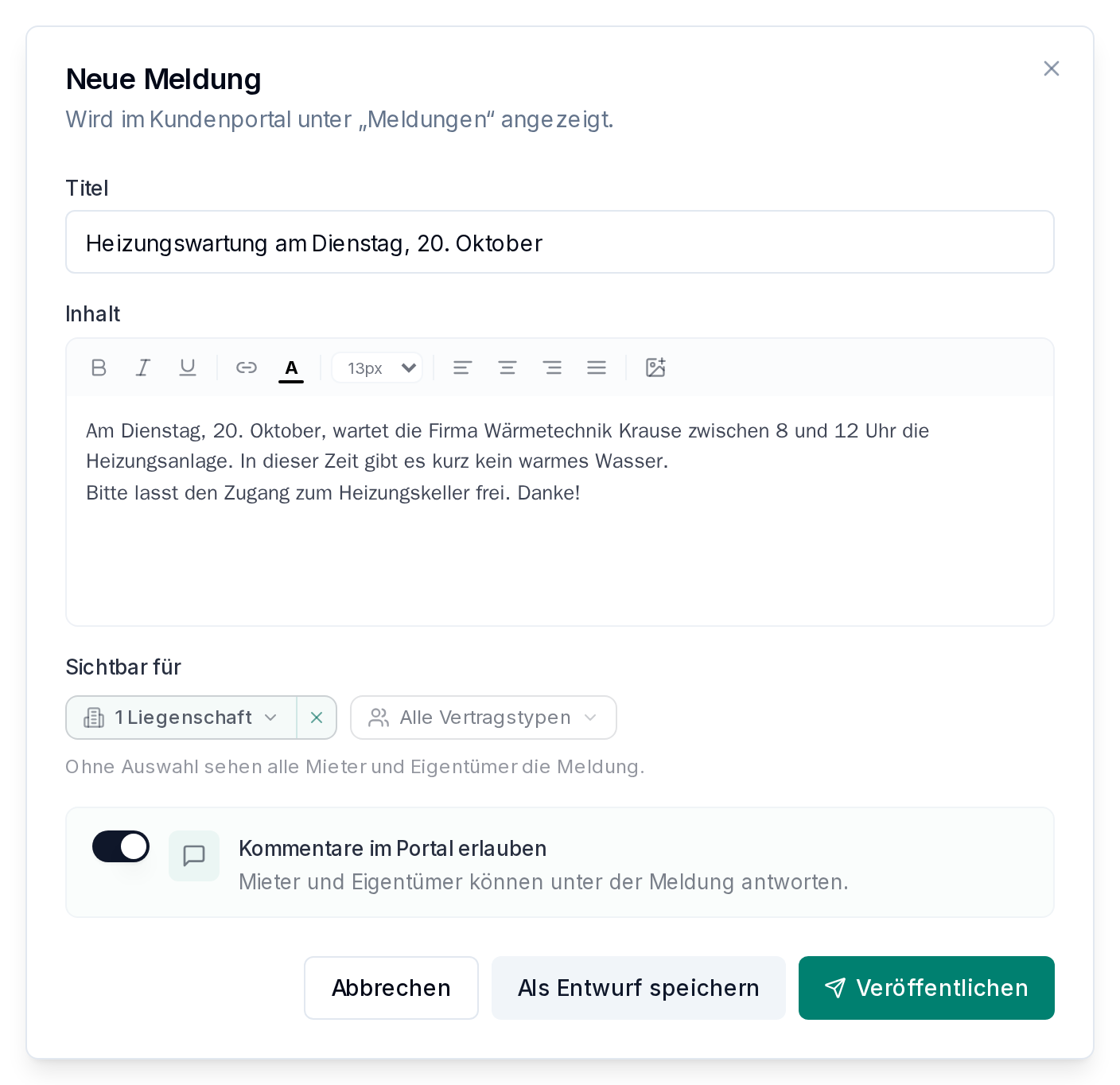 Eine neue Meldung schreiben