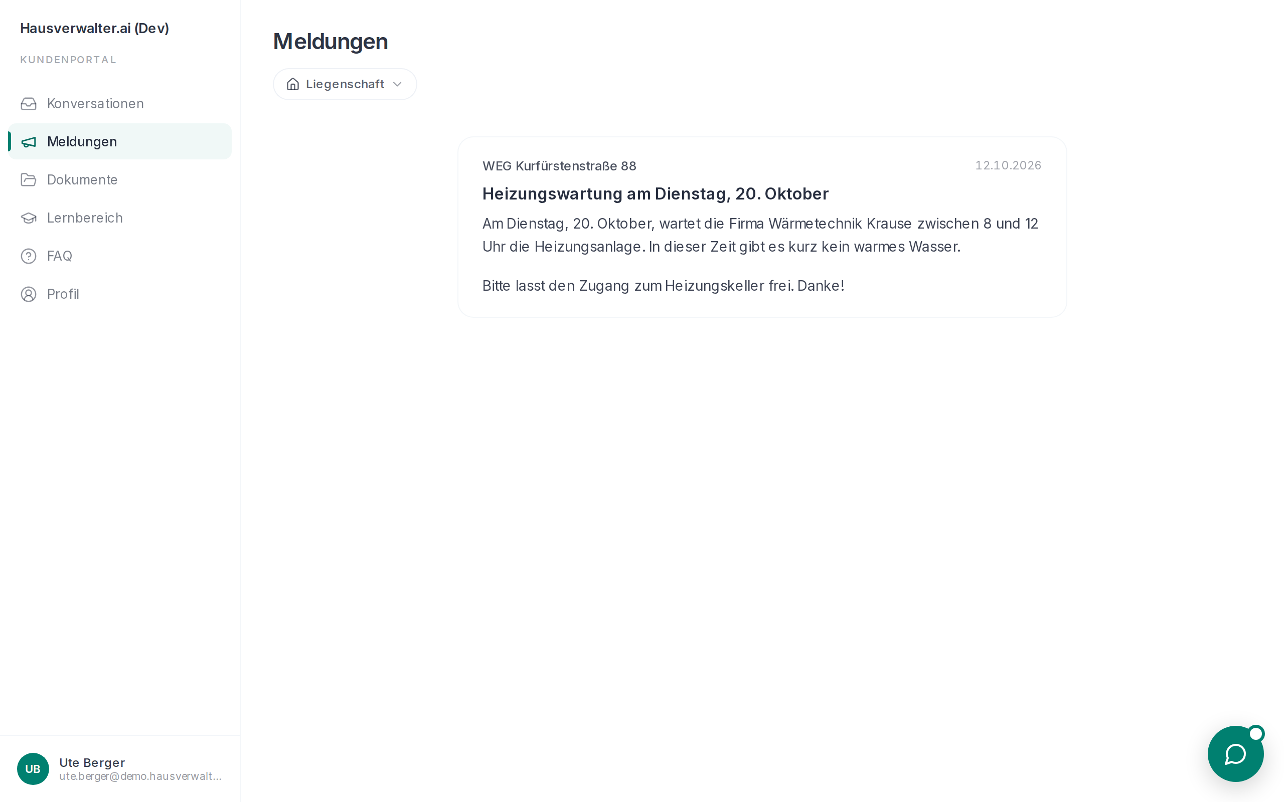 Die Meldung im Portal