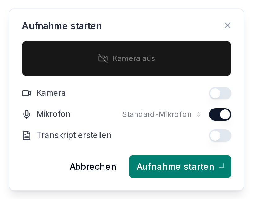 Das Fenster „Aufnahme starten“
