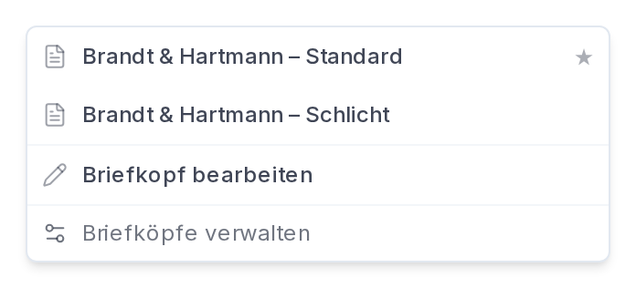 Die Auswahl der Briefköpfe