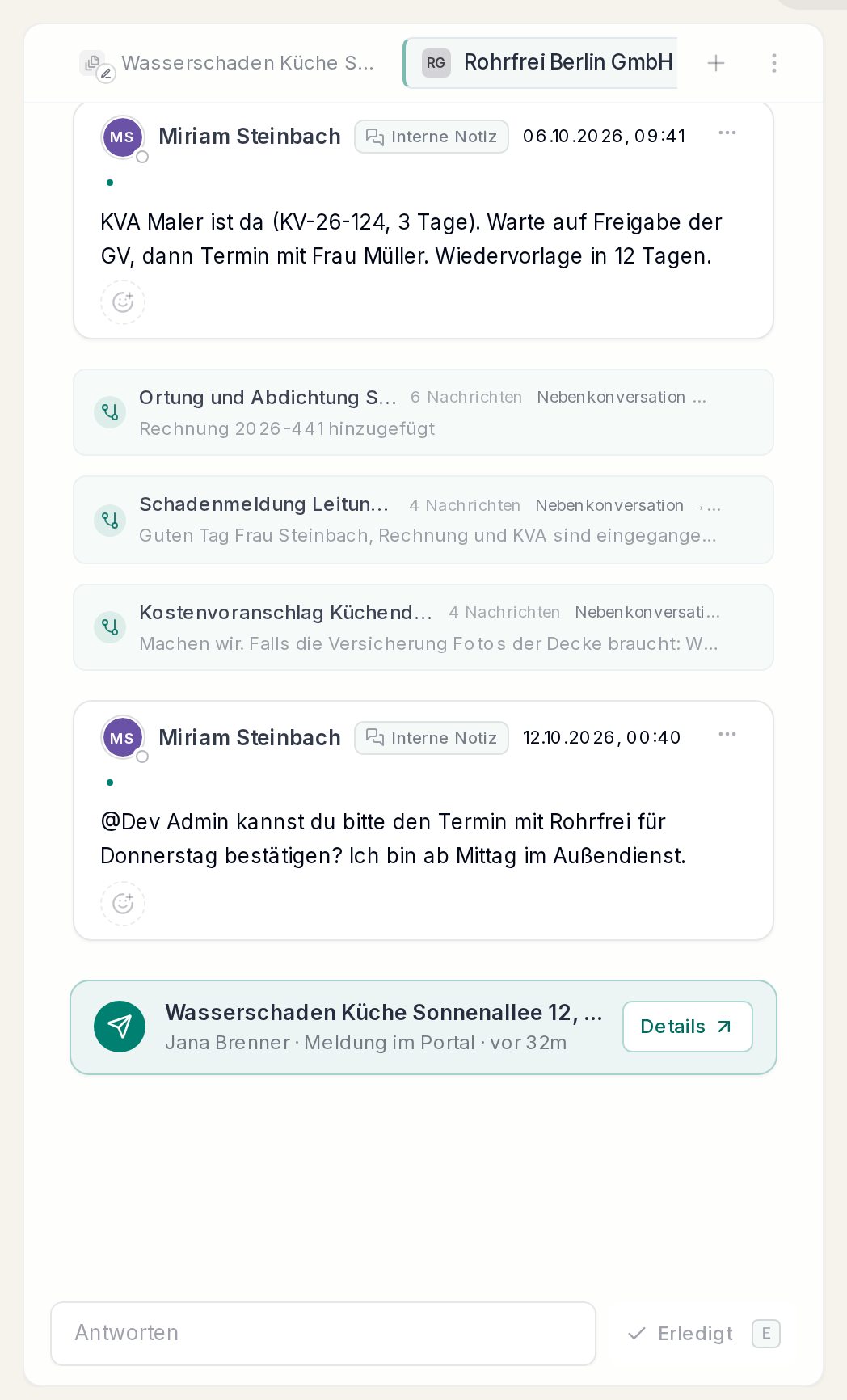 Der Entwurf oben in der Konversation