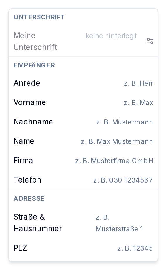 Das Menü Variablen